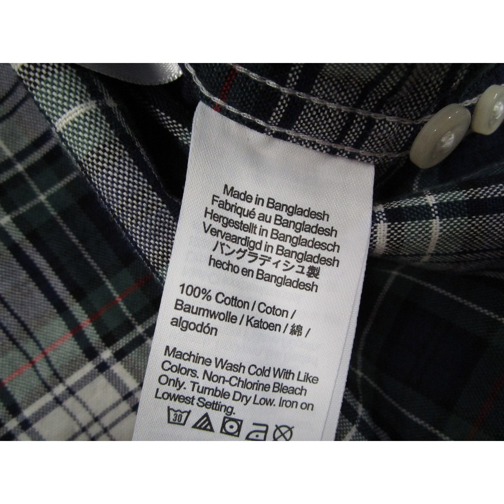 J.Crew Mens Broken-In Oxford Shirt Green Navy Plaid Organic Cotton BE996 Oars - Picture 5 of 12
